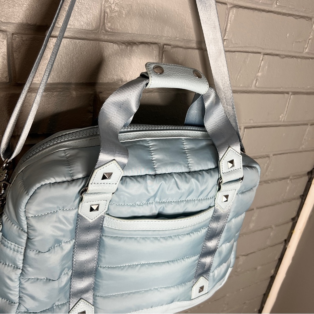 CYNTHIA ROWLEY Light Blue Nylon Channel Weekender - Picture 10 of 16
